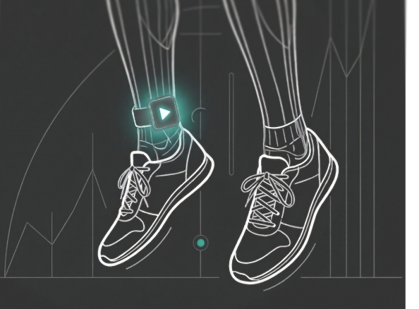Illustration of a Jumpable sensor worn at the ankle above running shoes